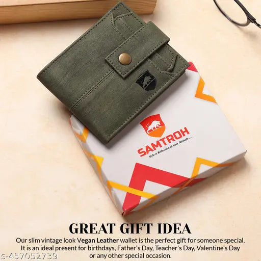 SAMTROH Button Closer Vegan Leather Wallet for Men I 4 Card Slots I 2 Currency & 2 Secret Compartments I 1 Zipper Coin Pocket
