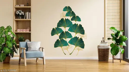 Wallbook Golden Green Leafs| Size 80 x 58Cms | Wall Stickers for Home, hall, bedroom, kitchen and Living room