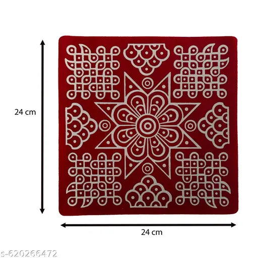 Premium Medium Size Rangoli Stickers/kolam Sticker/Rangoli Stickers for Pooja Room/Floor Hall Decor Waterproof PVC Vinyl/Self-Adhesive (L 24 X W24 Cm) (Combo Pack of 4 Stickers)