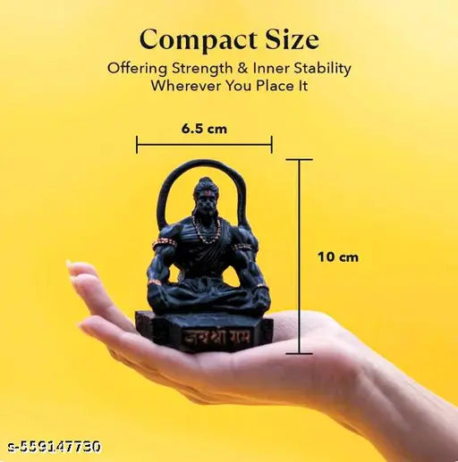 Hanuman Ji Idol for Car & Home Decor | Jai Shree Ram Murti | Black Bajrangbali Idol in Meditation Pose | Sankat Mochan God Idol for Office Table | Religious Hanuman Statue for Dashboard | Puja Room God Figurine | Spiritual Hanuman Idol Gift | Good Luck Id