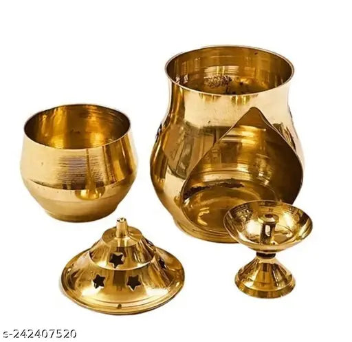 Traditional Brass Camphor Diya Kapoor Lamp Diffuser (Gold) for Diwali Pooja Deepak Decoration | Brass Diya for Puja Satya Deepam Brass Gift | Pooja Items for Home Brass, Diwali Pooja Pack Of 1  (L x W x H: 8 x 8 x 14 cm)