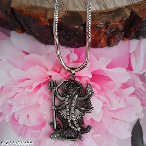 Shiv Creation Religious Hindu Deity Powerful Mata Goddess Maha Kali Kalika Devi With Snake Chain   Grey  Zinc And Metal Pendant Necklace For Men And Women