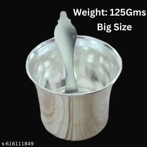 German Silver Panchapatra Udharini Set Big Size| Panchapatra with Spoon | Traditional German Silver Pooja Items for Daily Rituals and Festivals