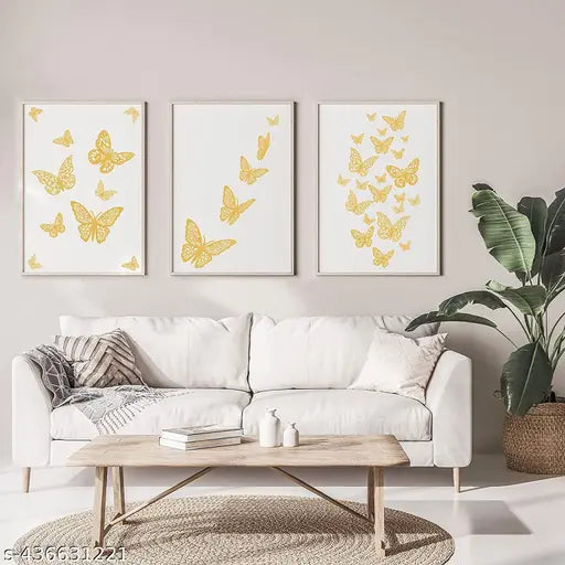 12pcs 3D Metallic Finish Home Decor Butterflys with Sticking Pads - Metallic Butterflys Decorations Party 3D Butterflys Wall Stickers (Golden-Set of 12)