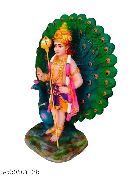 Thillai -Peacock Murugan Idol, Handicrafted Murugan Statue, Decorative Statue Figurine for Home Decor Gifts, Pooja Room & Gifting - 20 X 11 X 27 CM, Hindu God Gift. (Multicolor)