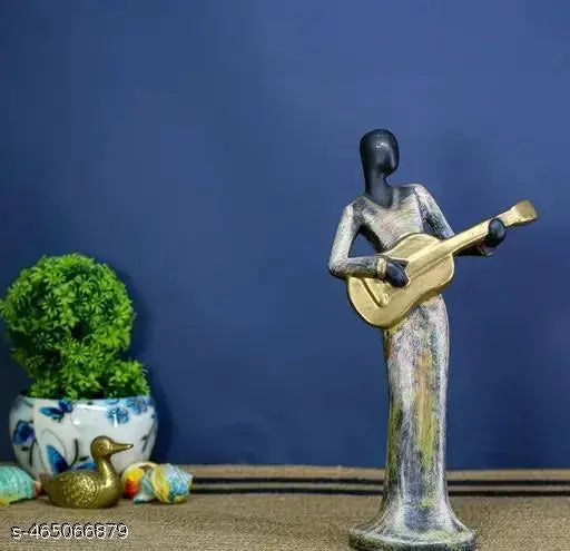 Jiyansh Creation Polyresin Music Lady Playing Instrument Decorative Sculpture for Office & Gift Purposes