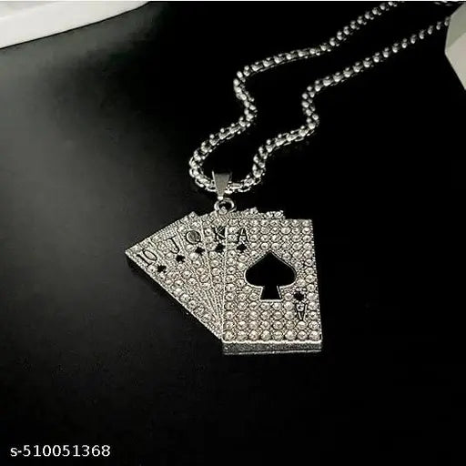 men and women pendant flush iced poker necklace made of stainless steel for men women, stainless steel chain necklace pendant with rhinestones men chains chain for punk hip hop