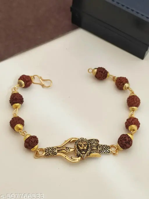 mahadev ,lion rudraksh bracelet with gold plating