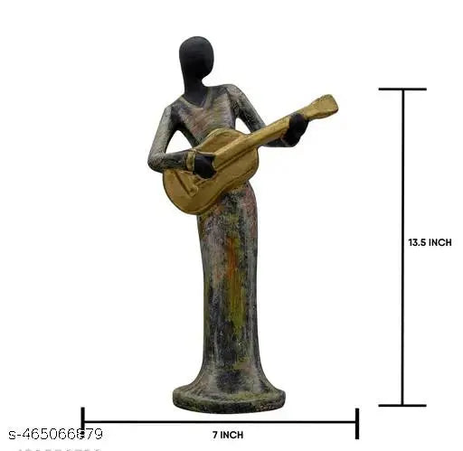 Jiyansh Creation Polyresin Music Lady Playing Instrument Decorative Sculpture for Office & Gift Purposes