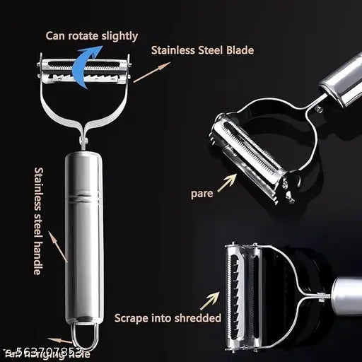 2 in 1 Stainless Steel Julienne & Vegetable Peeler – Dual‑Blade Slicer, Ergonomic Hand Grip, Kitchen Gadget