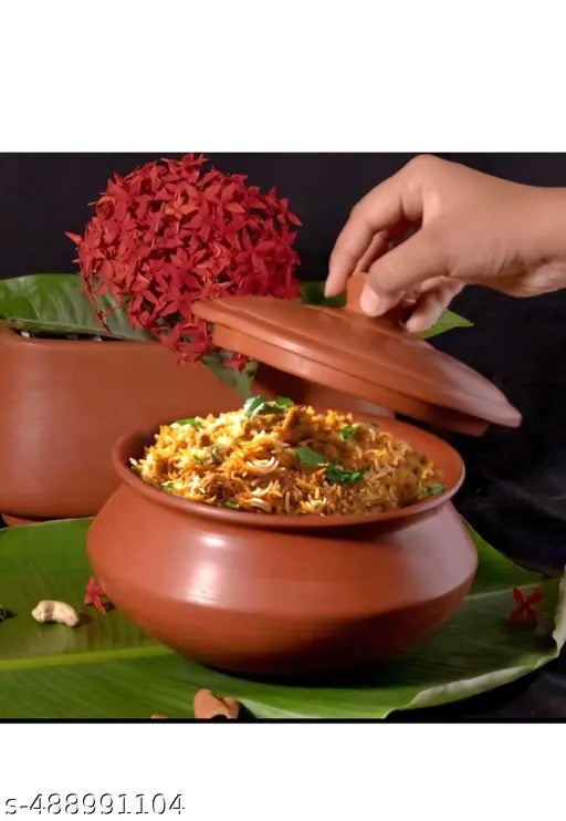 AKSHIT VENTURE Authentic Clay Dahi Handi: Medium 500 ML Pot with Lid by Clay Crafts