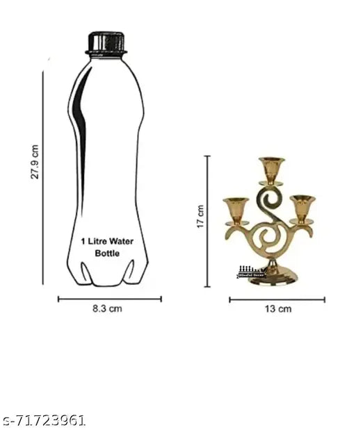 Amishi blissful decor 3 Arm Pure Brass Tabletop Candle Holder | Decorative Candle Stand (Pack of 1)