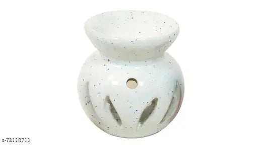 Aroma Ceramic Burner T-Light Candle White Diffuser Pot for Home with 2 Tea Light Candle and 1 Aroma Oil- White Jasmine 10ml