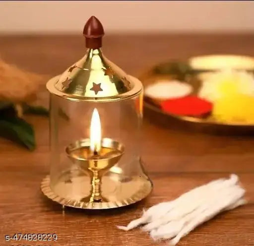 Homown DECOR Brass Akhand Diya 4.8 Inch Gold Finish/ Table Lamp/ Puja Deepak