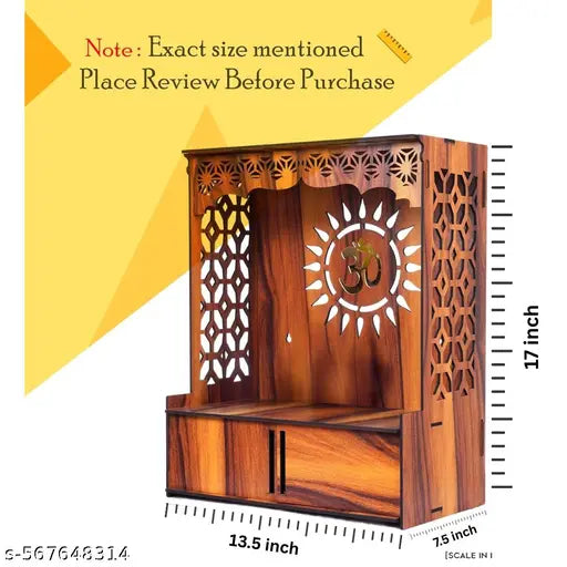 New wooden temple for home and office with Door | Compact puja mandir temple | wall mounted and table top mandir for home and office with led cov light