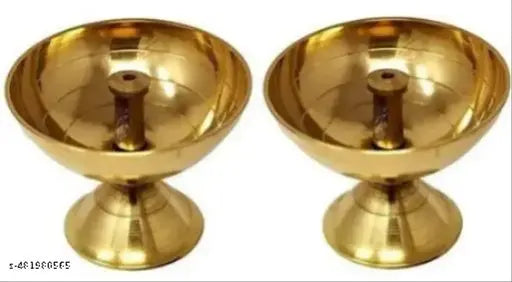 Homown Decor Traditional Brass Diya | Pooja Oil Lamp Puja Room Brass Diya for Puja Akhand Jyot Diya for Pooja || Heavy Base Aarti Diya || Deepak for Puja Diwali Gift Item Set of 2