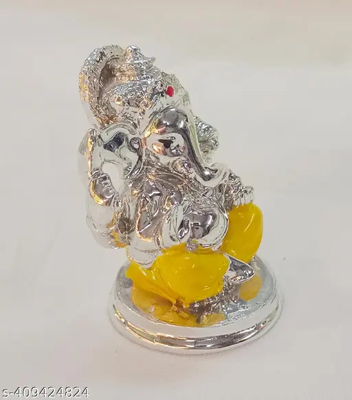 Gold Plated Finish Resin Ganesha with Red & Yellow Dhoti for Car Dashboard & Home Decor & Pooja Room, gift for friends, house warming, temple, girlfriend, boyfriend, auspicious, divine (2.5 inch height)
