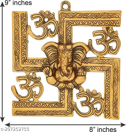 Swastick 4 om Metal Wall Hanging Om Swastik Ganesha Decorative Showpiece - 22.6 cm  (Metal, Gold) Home decoration,Temple decoration, Wall decoration,Door Decoration,Gift item,Office decoration,