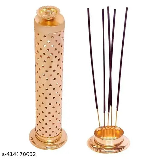 Stainless Steel Incense Stick Holder with Ash Catcher & Dhoop Holder - Ideal for Home, Office, & Temple Use | Agarbatti Stand | Incense Stick Holder | Handcrafted in India (Set of 1, Copper)
