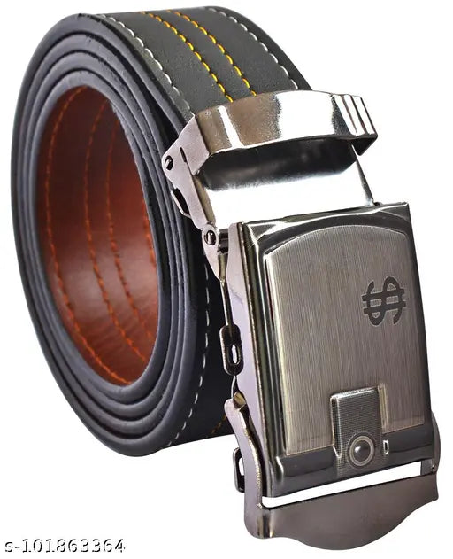 Sunshopping Men's Formal & Casual Black PU Strap Belt With Auto Lock Buckle
