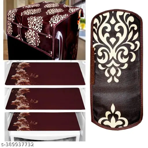 Combo Fridge Top Cover(21 X 39 Inches), Fridge Handle Covers (12 X 6 Inches)+ 4 Fridge Mats (11 X 17 Inches), 5 Piece Set