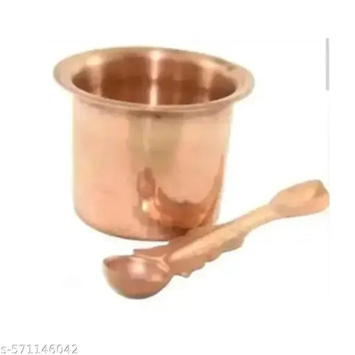 Copper Panchpatra with Achmani (Chammach). 5.5 cm. For pooja uses