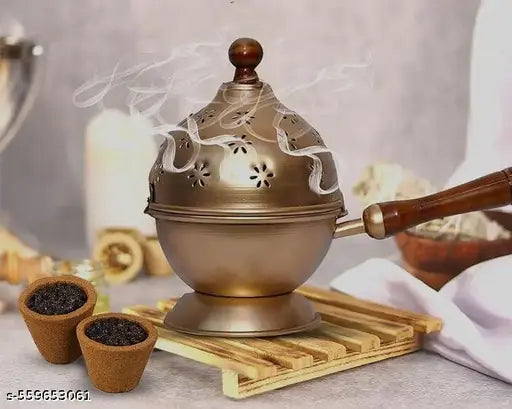 Hexale New Metal Incense Burner Loban Dani Dhoop Dani Loban Dani Aarti Metal Loban Dhoop Dani/Dhoop Dani Burner Loban Burner with Handle, Dhoop Dhuni Burner Sambrani Dhoop for Home Office Temple Puja Incense Burner,, Resin & Home Office Temple Prayer Butl
