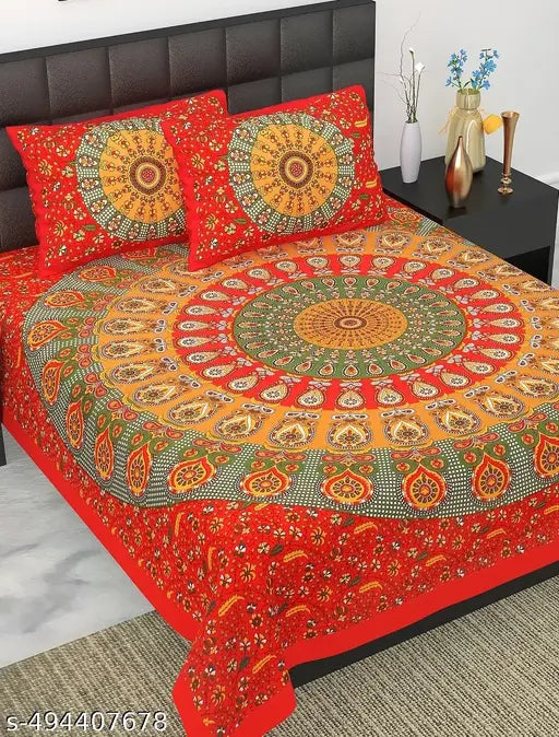 100% Cotton Rajasthani Jaipuri Double bed Size #Bedsheets Set of 1 Double #Bedsheets with 2 Pillow Covers (Multicolour)