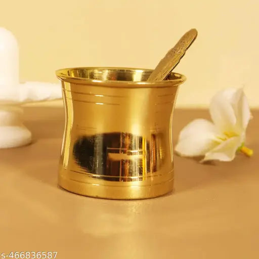 Putrika Traditional Handcrafted Brass panchapatra Set | udarni | Snake Spoon panchpathiram panchapalli for Pooja|Worship - Panchamurt Set - Small