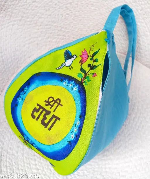 Latest Blue Green Bead Bag Cotton Japa Bag Digital Sri Radha 2 Printed | Japa Mala Bag | Gomukhi | Bead bag for Chanting Iskcon