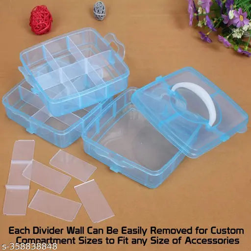 3 Layers 18 Grid Plastic Transparent Jewelry/Makeup/Cosmetic Storage Box Portable Jewelry Box Accessories for Earrings Ring (Blue)