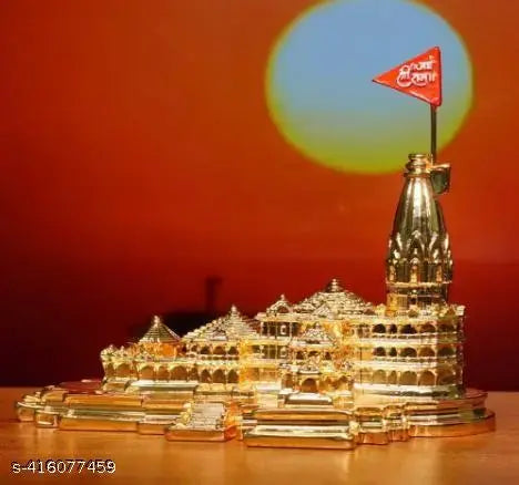 Gold Plated Ram Mandir Car Dashboard Accessory and Idol Statue Showpiece for Home Decor, Office Desk, Pooja Room| Spiritual Figurine & Best Gift for Gifting| 3D Ayodhya Model with Box|