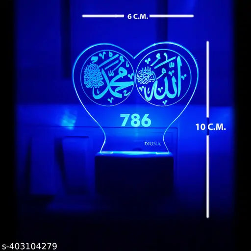 DIONA Night Lamp 786 Islam Allah Written 3D Illusion for Kids Room, Home Office Night Light 3D Illusion Multi Color Changing Light