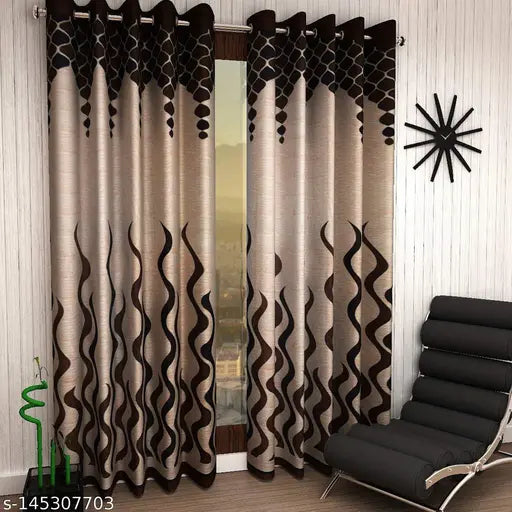 Shubhanjali Creations Polyester Curtains for Window , 5Feet , Pack of 2pcs , Brown