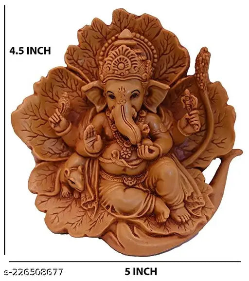 Ganpati Bappa Patta Ganesh Patte Pe Ganesh (Shoeflower) Idol Perfect for Car Dashboard Puja Ghar