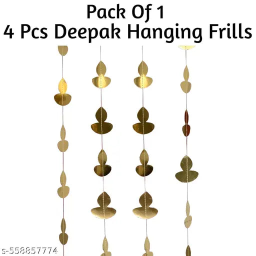 Diwali Decoration Golden Deepak Paper Frills Set of 4 Pieces | Hanging Garland Decoration