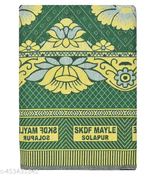 TUNI MANI Flower Pot Design Blanket/Solapur Cotton Chaddar/Size: 60" x 90"inches / 5' x 7.5' Feet Bedsheet (Queen Size) ( (Light Green))