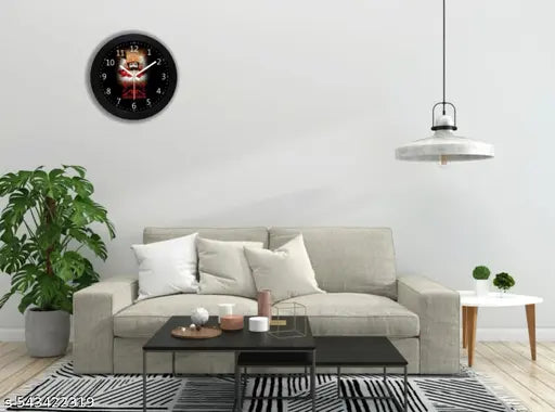 Khatu Shyam Ji Wall Clock – Spiritual Round Plastic Decorative Clock for Home Temple Office – Silent Battery Operated God Photo Clock |Decorative Timepiece Made in India | Modern 12-Inch Round Black wooden Wall Clock with Silent Sweep Movement - Perfect f