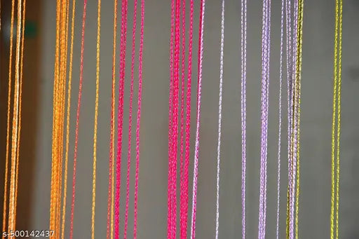 Fancy String Threads Beads Curtain| Transparent Thread Curtains| Door Beads Curtain| Polyester Multicolor Threads Door Curtain | 4*7 Feet, Set of 1 piece