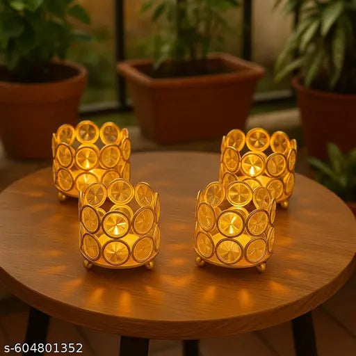 Tea Light Candle Holder For Home Decoration Metal Crystal Candle Holder Tea Light Holder Tea Light Holder for Table Decoration(Pack Of 4).