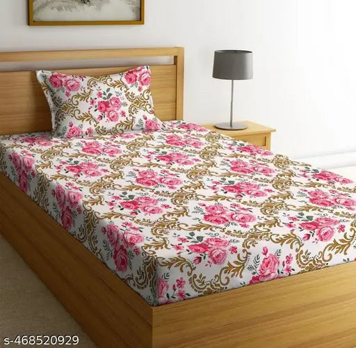 Glace-Cotton Bedsheets For Double Bed With 2 Pillow Covers