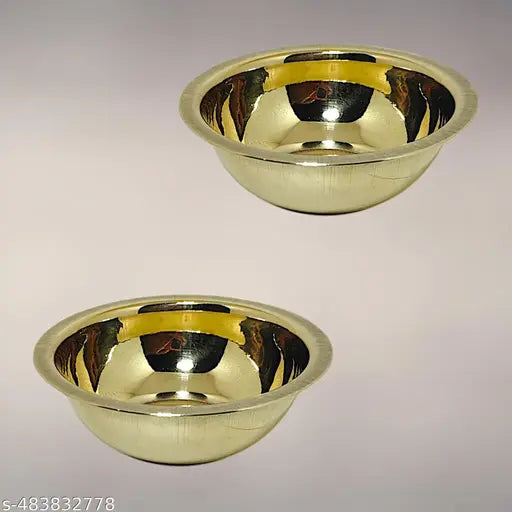 Pure Brass Indian Golden Serving Bowl Set | Brass Pooja katori for Home Temple, Religious Occasions | Tableware and Serveware for Home Hotel Restaurant, Volume-250 ml, Set of 2