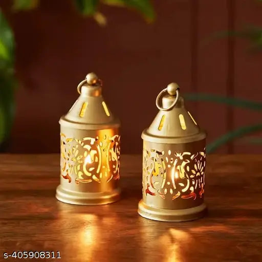 GOLD TEALIGHT HOLDER FOR HOME OR FESTIVAL DECORATION ! HOME / SMALL LANTERNS FOR TABLE DECORATION  ( PACK OF 2PC )
