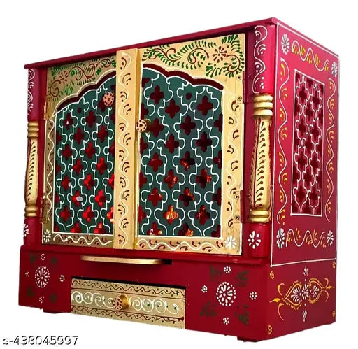 Wall mount wall hanging Pooja arti mandir wooden temple door big size rajasthani wooden Arati temple red door colour