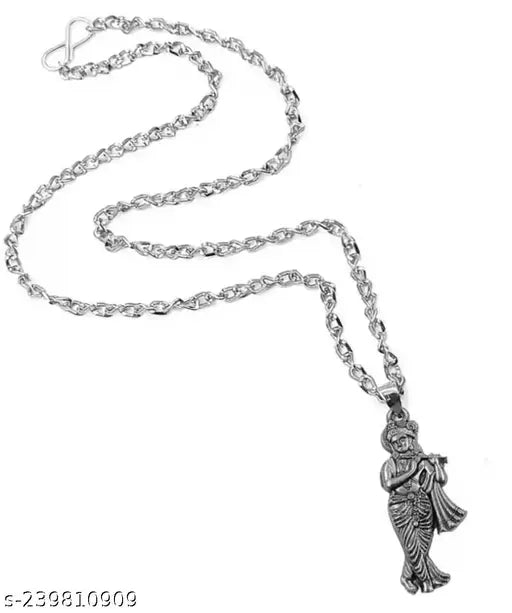 God Krishna silver plated pandent locket chain