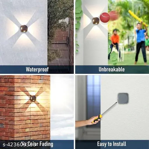 LED 4 Way wall led light  Outdoor Waterproof Exterior wall light lamp Fixture bedroom light (Warm White) (Up-Down-Left-Right) (4Watts) Pack of 1