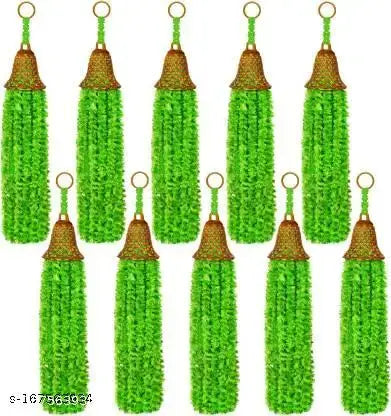 SHREE SHYAM Décor Unique Mini Feather wool Tassels with Bell, Colour green, Pack Of 10 Woolen Garland  (green)