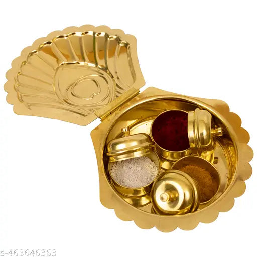 Putrika Traditional Handcrafted Brass Haldi kumkum Chandhan Holder | Peacock Feather Design Bowl with Lid for Pooja | Puja Worship | Navratri Gift| Diwali Gift- 3 Bowl Peacock