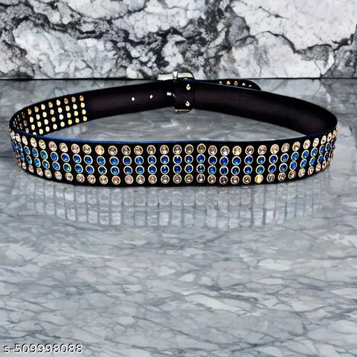 Leather belt blue diamond