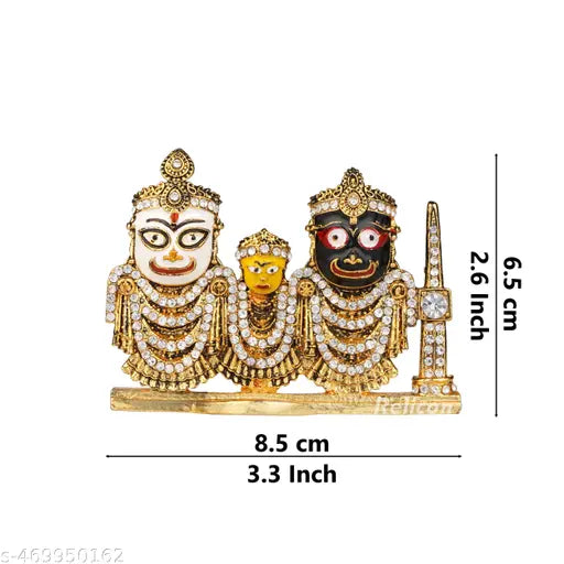 Relicon Lord Jagannath, Balabhadra, Subhadra Idol with Sudarshan Chakra Statue (B-188) Antique Gold Metal Statue for Car Dashboard | Home Décor | Mandir Temple Pooja Murti | Office Table Showpiece (L*B*H-- 3.3 x 0.5 x 2.6 Inches)